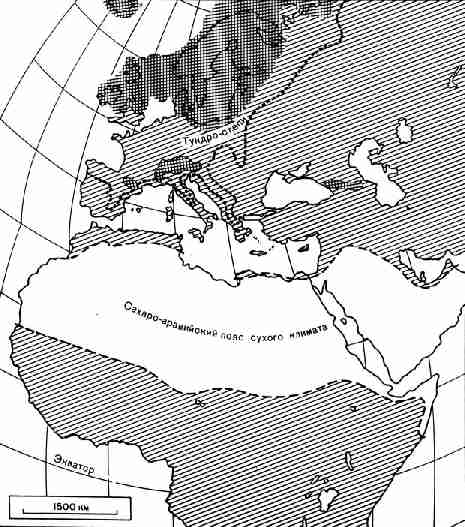 Карта Европы, Западной Азии и Африки в последнюю ледниковую эпоху